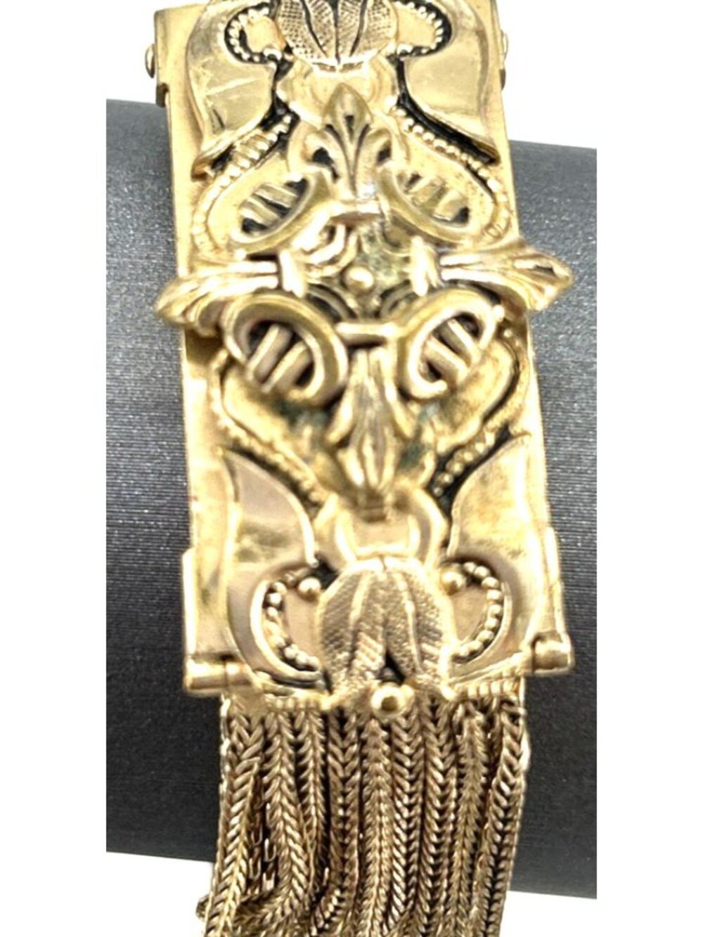 Victorian Revival Bracelet Mesh Tassel Fringe Adjustable Clasp 6.75" Longest